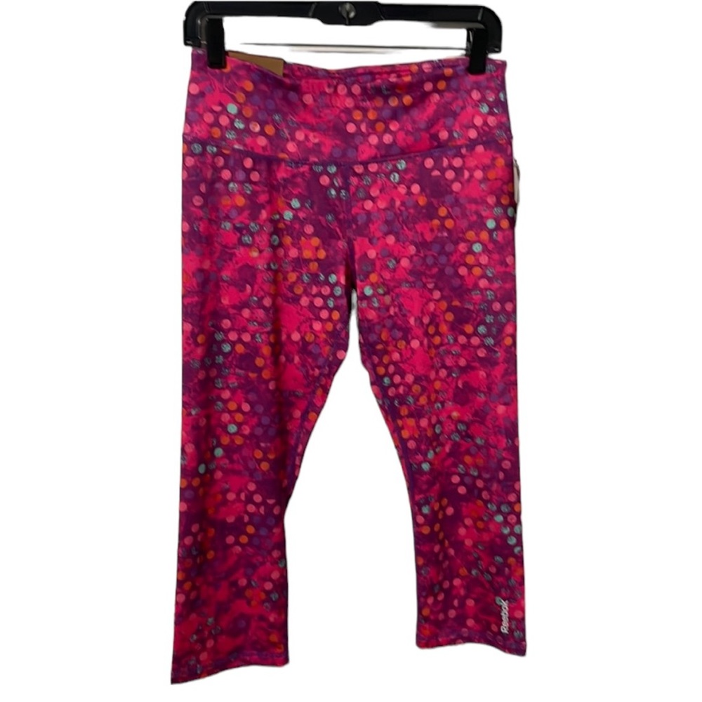 NWT Reebok Pink with Multicolor Dots Crop Leggings